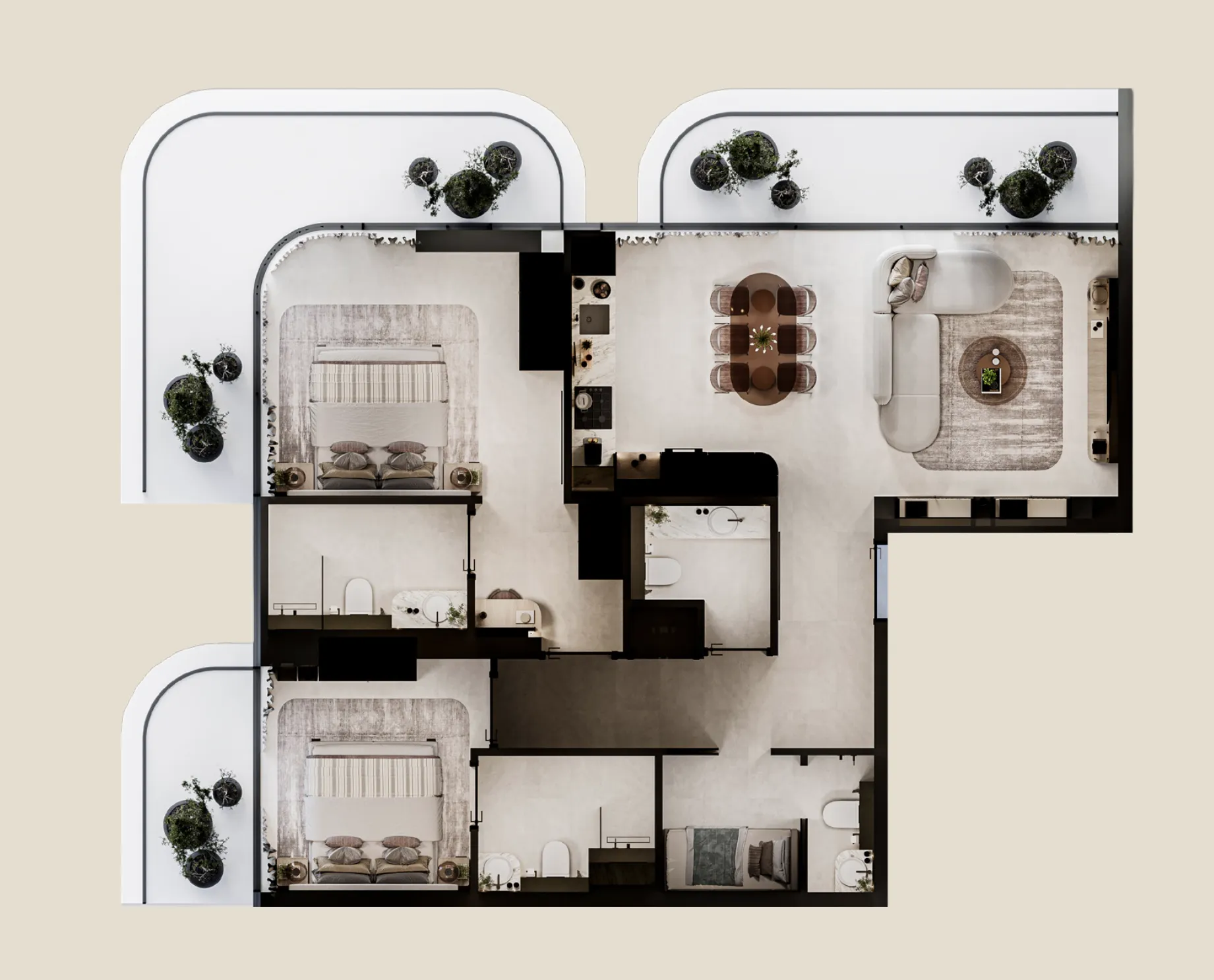 2 bedrooms floor plan