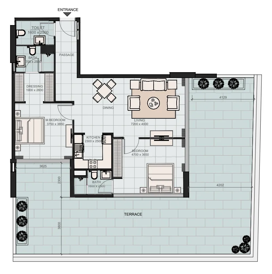 2 bedrooms floor plan