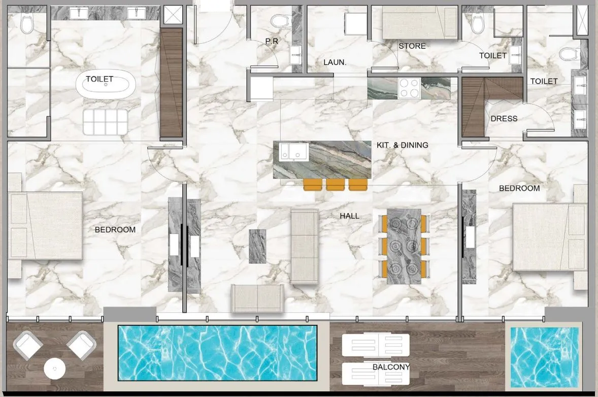 2 bedrooms floor plan