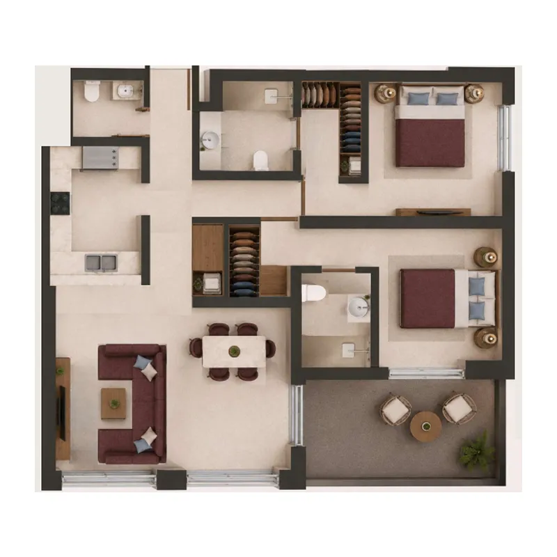 2 bedrooms floor plan