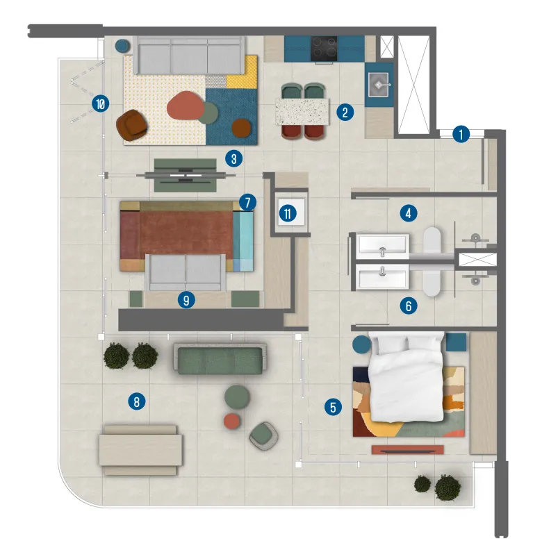 Irth Development Rove Home Marasi Drive 2BR floor plan