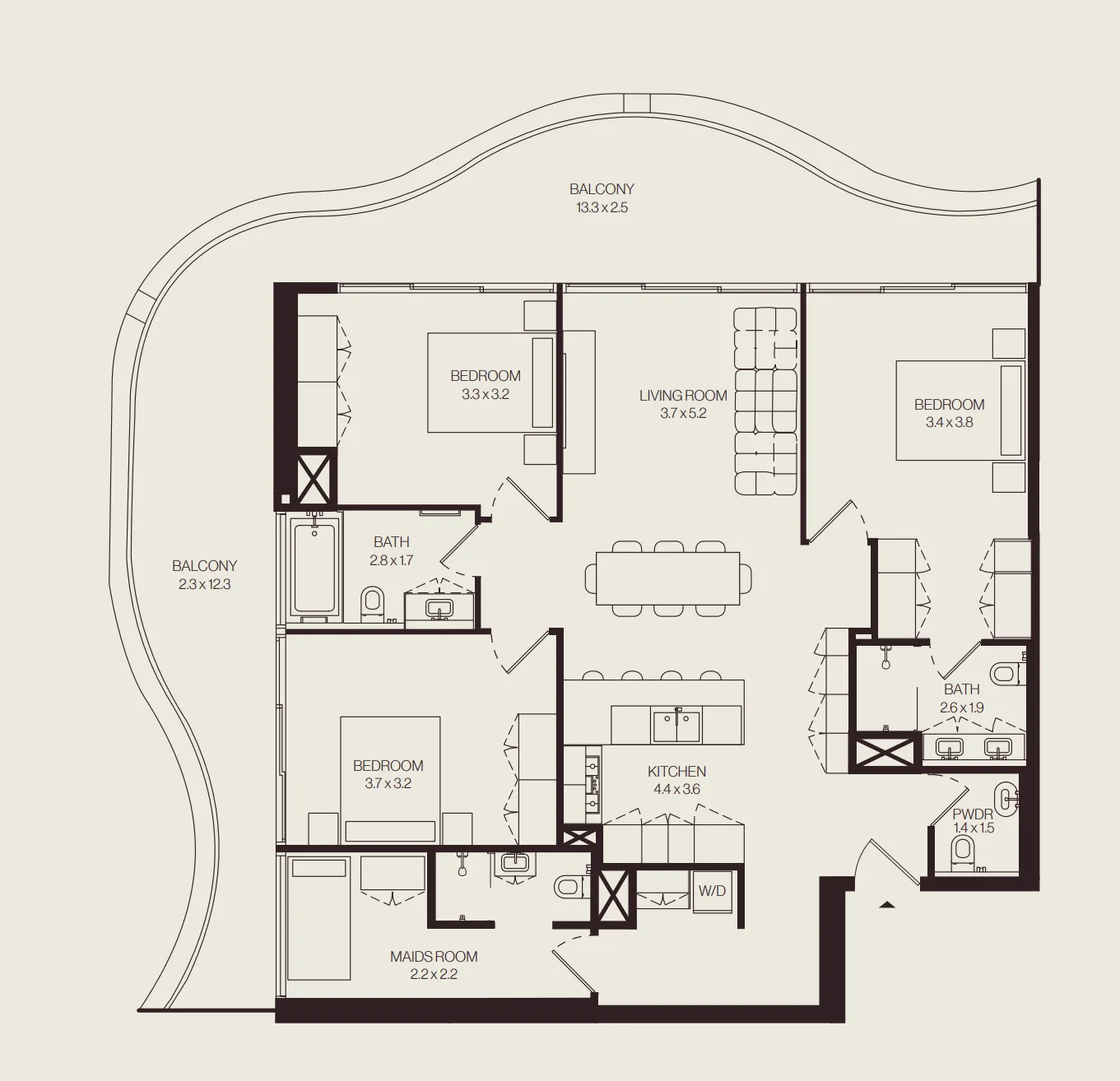 3 bedrooms floor plan