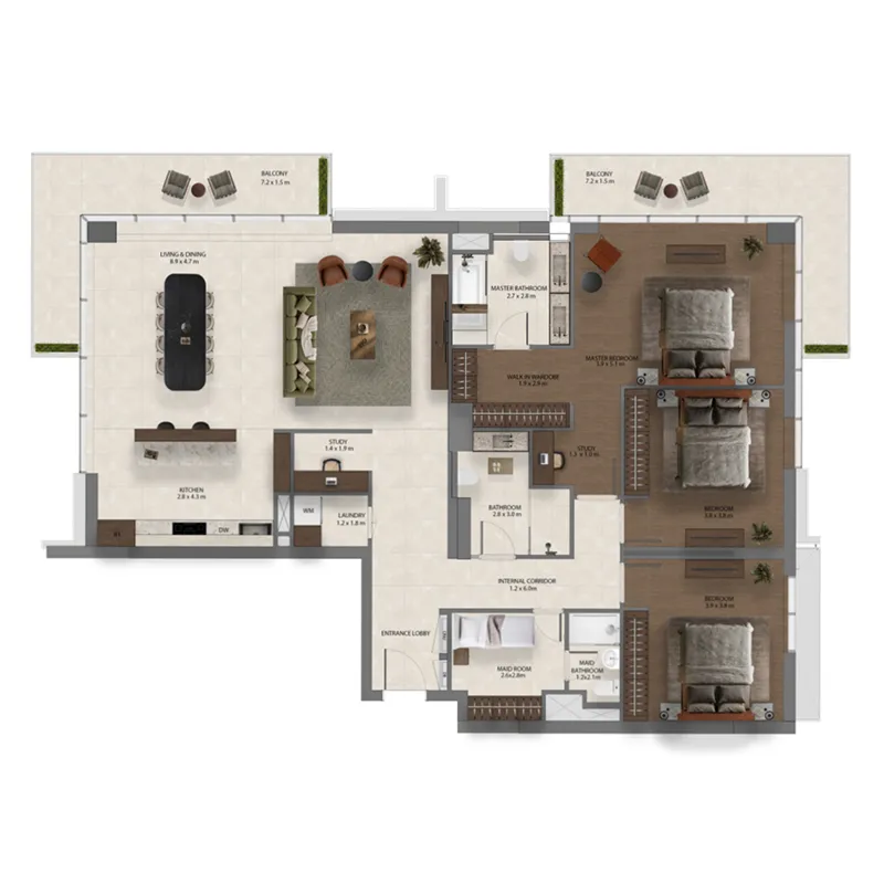 3 bedrooms floor plan