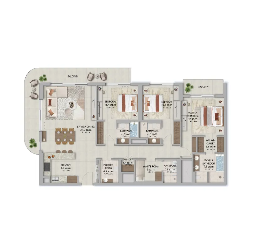 3 bedrooms floor plan