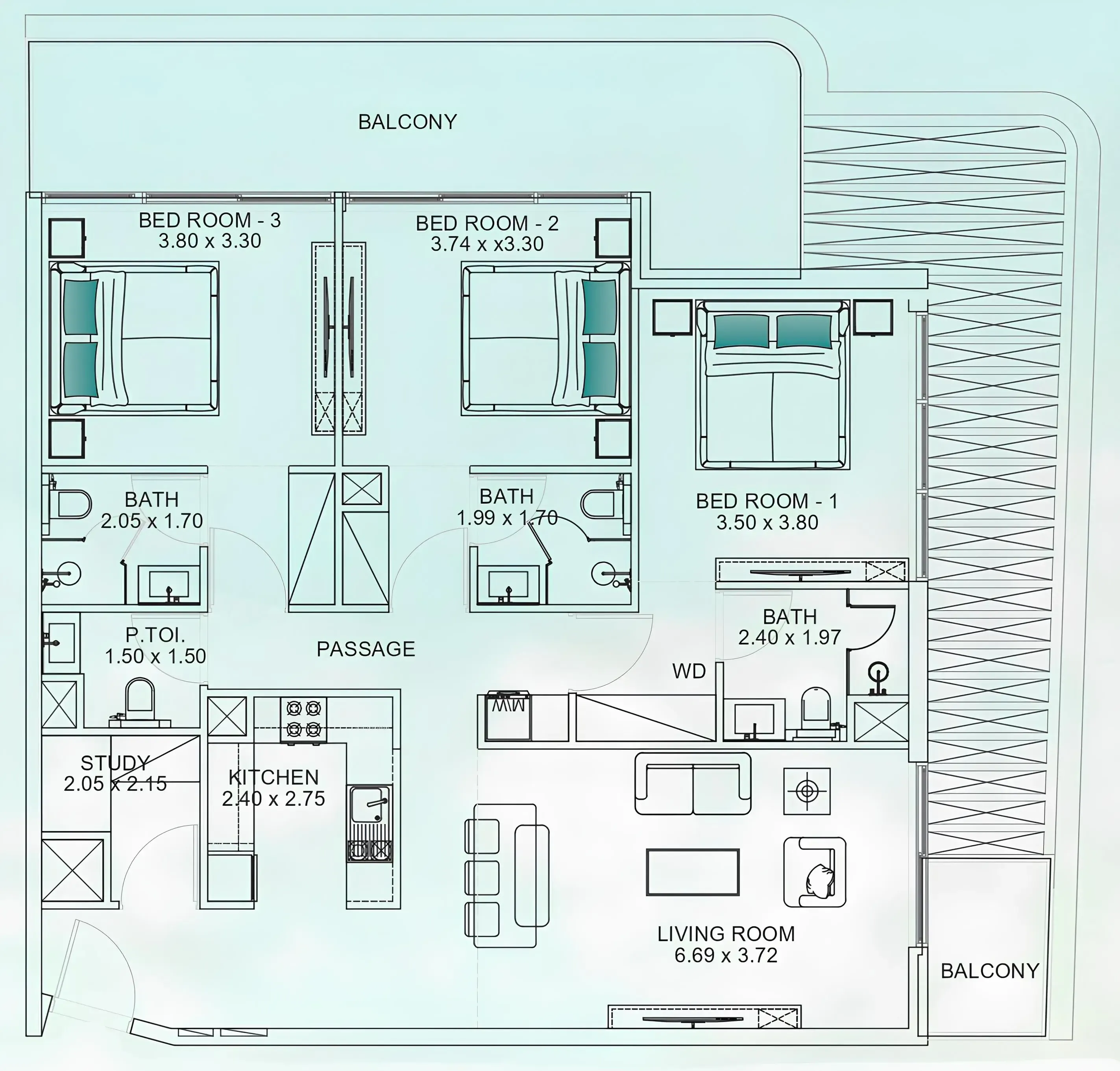 3 bedrooms floor plan