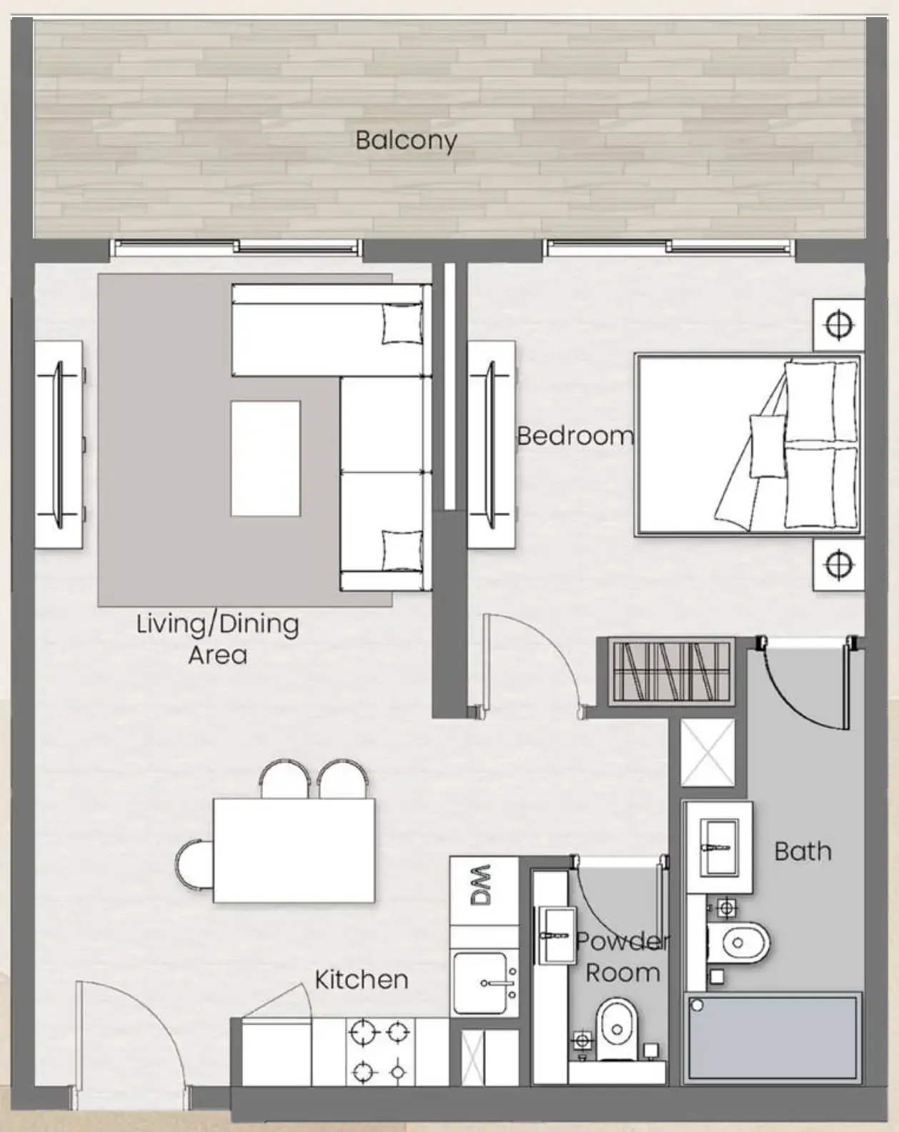1 bedroom floor plan