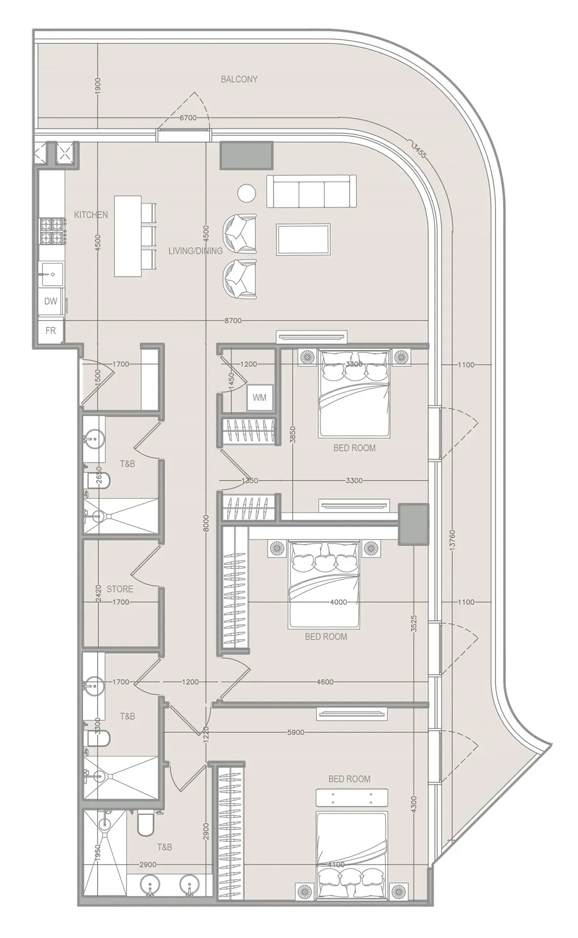 3 bedrooms floor plan