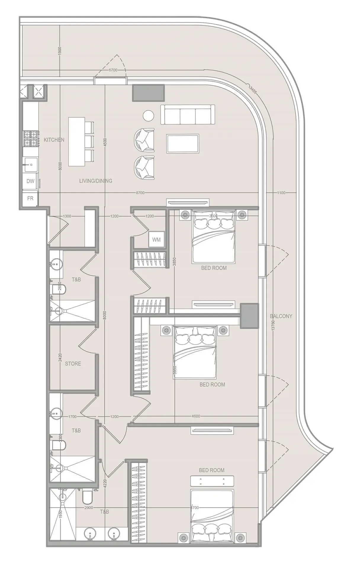 3 bedrooms floor plan