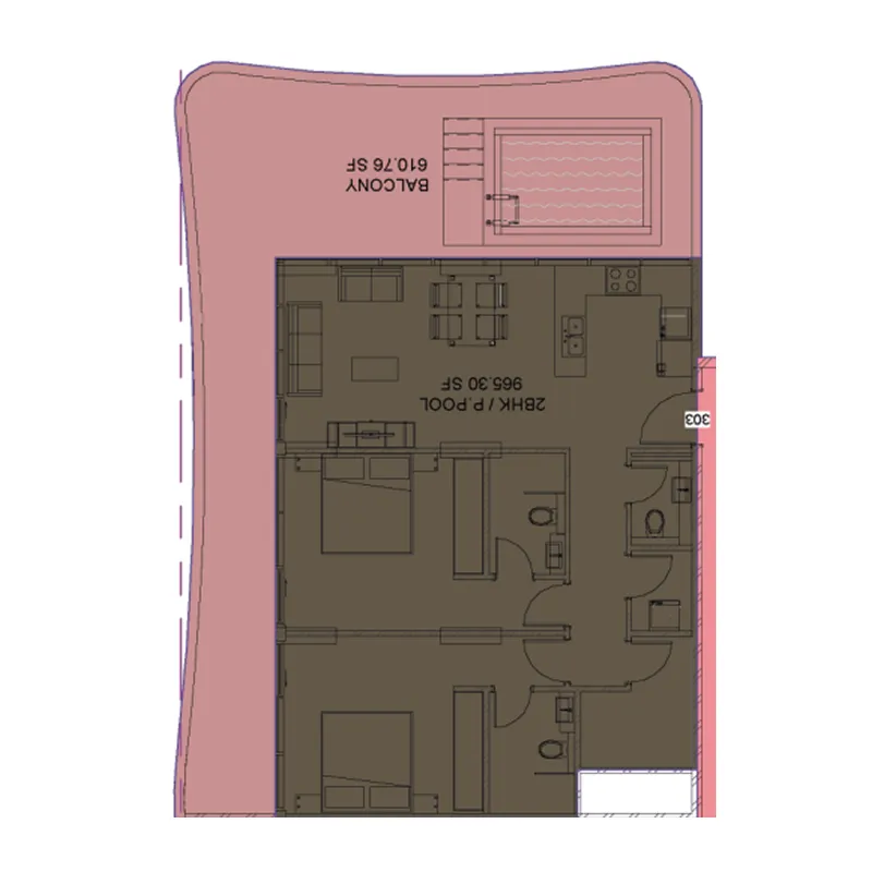 2 bedrooms floor plan