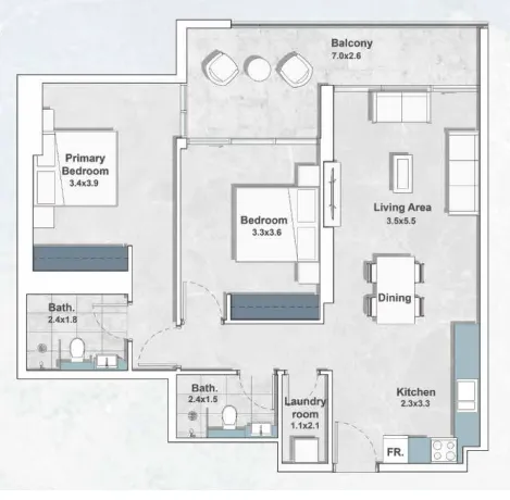 Iraz Developments Iraz Creek Views 2BR floor plan