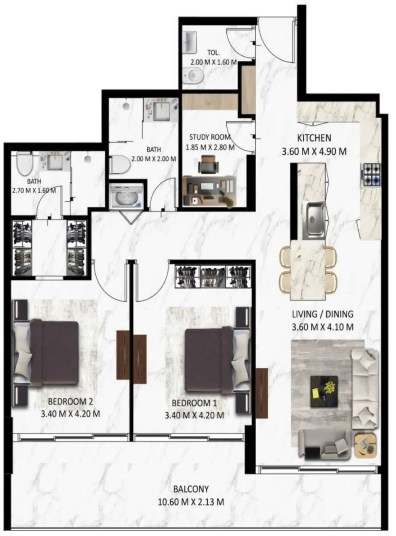 2 bed