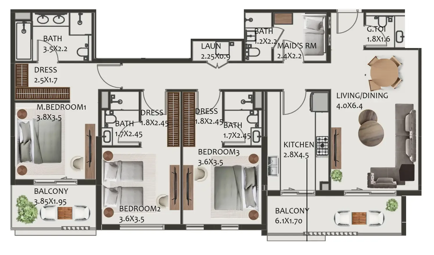 3 bedrooms floor plan
