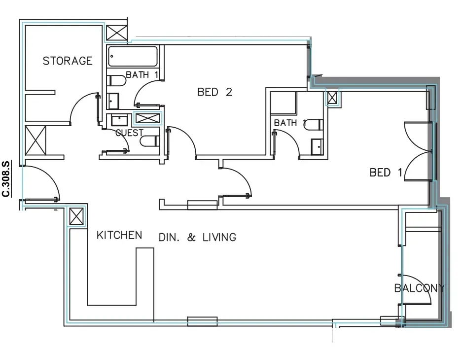2 bedrooms floor plan