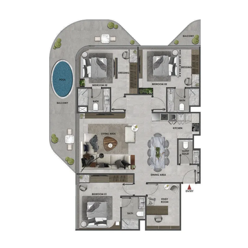 3 bedrooms floor plan