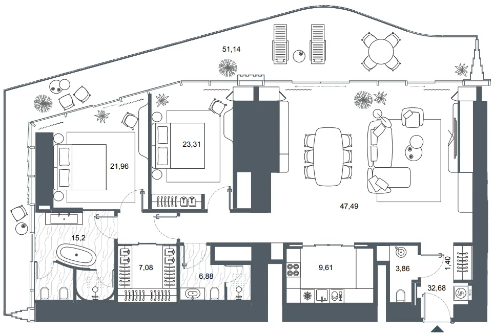 Mered Iconic Tower 2BR floor plan