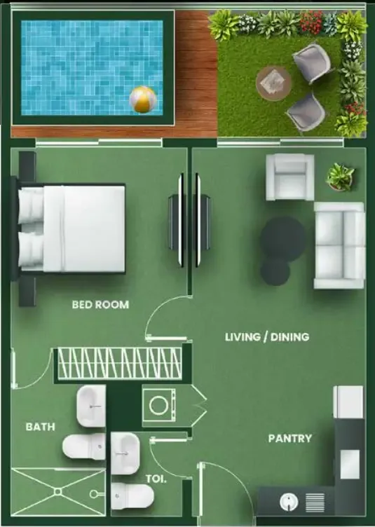 Vincitore Vincitore Aqua Flora 1BR floor plan