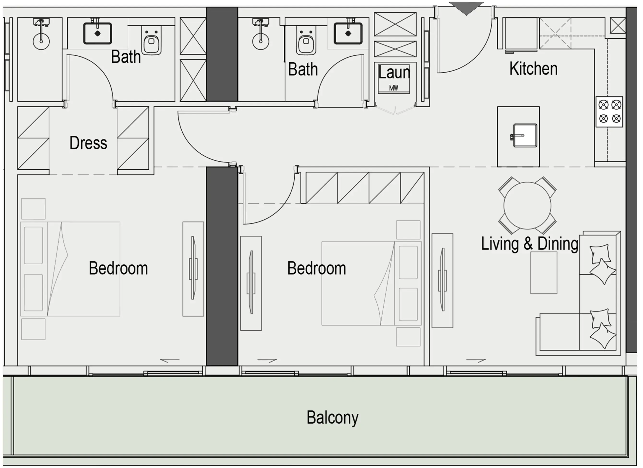 2 bedrooms floor plan