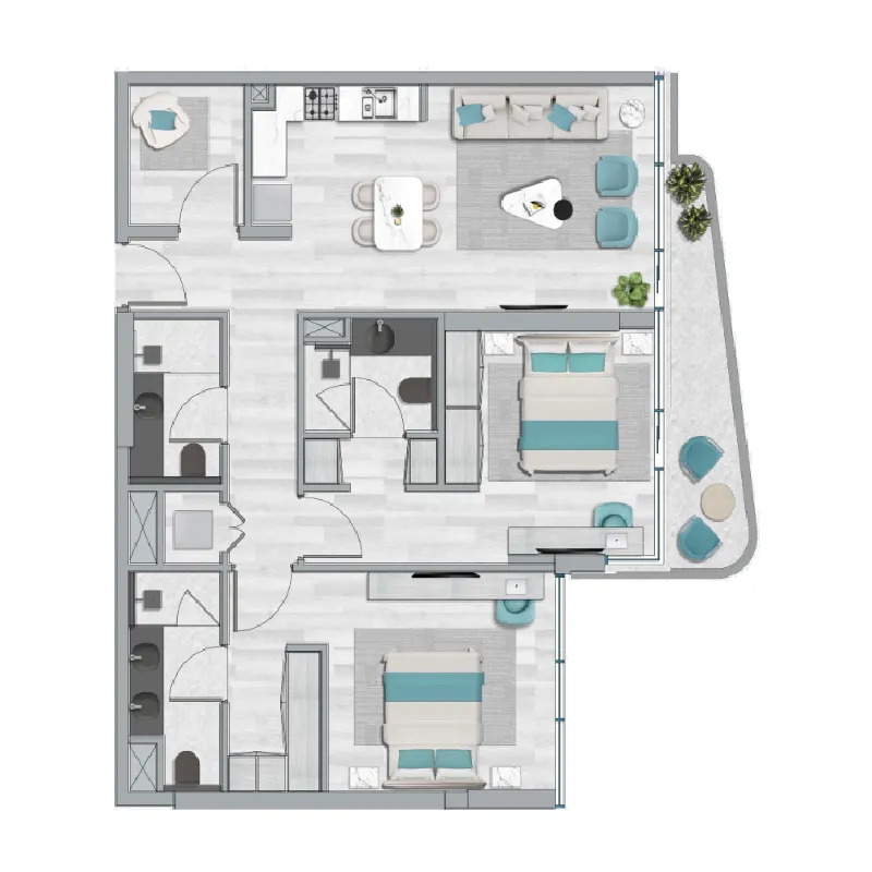 2 bedrooms floor plan
