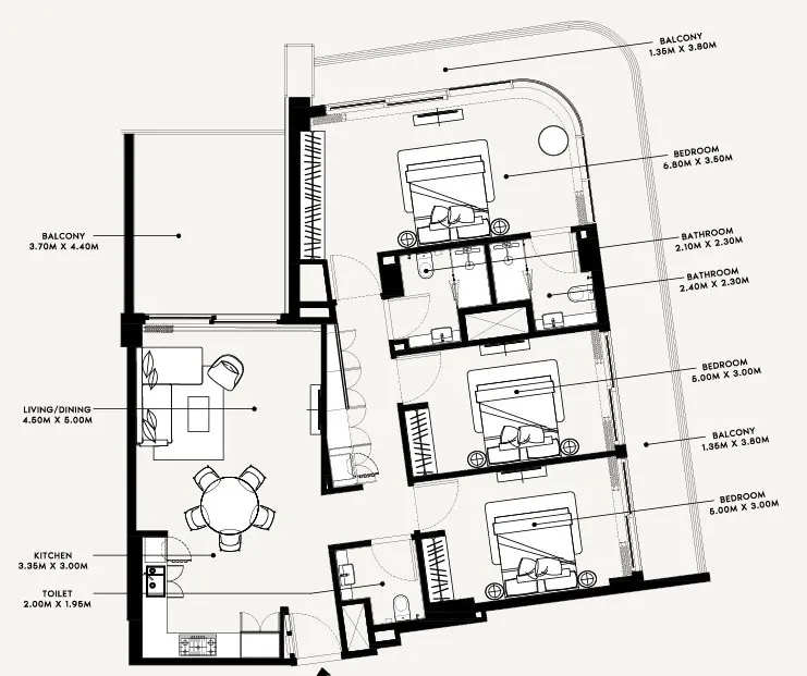 3 bedrooms floor plan