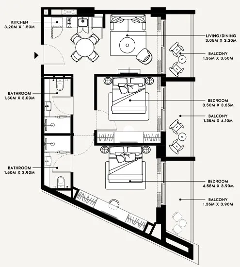 2 bedrooms floor plan