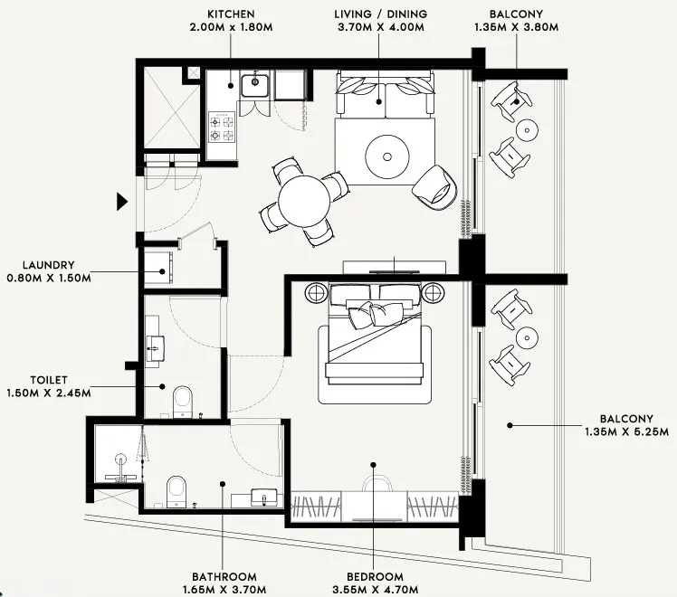 1 bedroom floor plan
