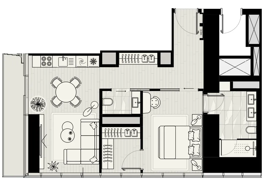 Mered Iconic Tower 1BR floor plan