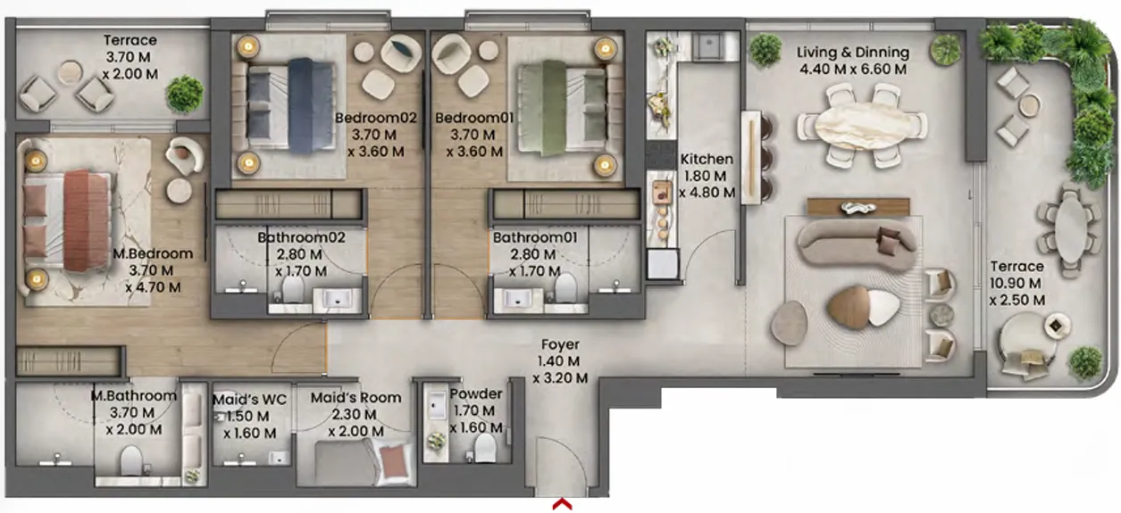 3 bedrooms floor plan