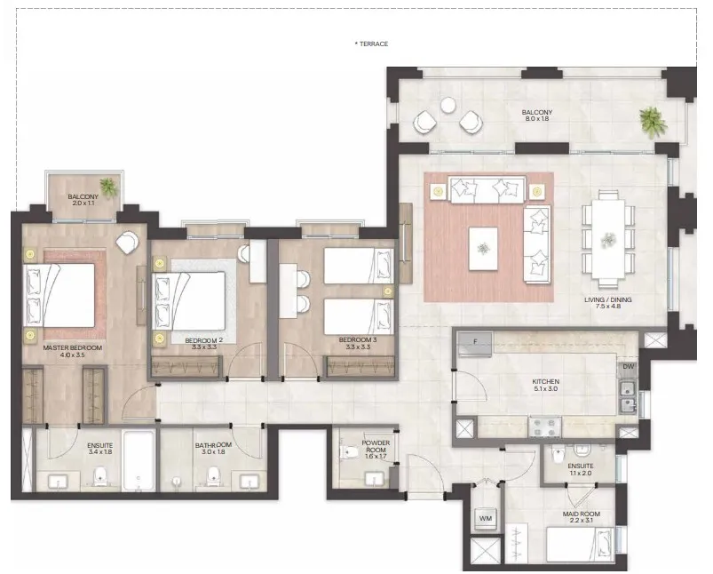 3 bedrooms floor plan