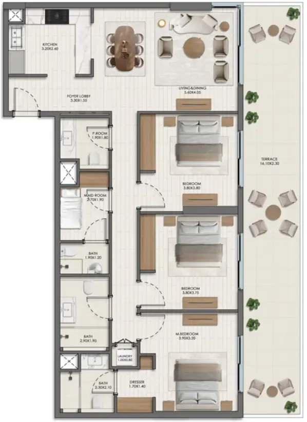 3 bedrooms floor plan