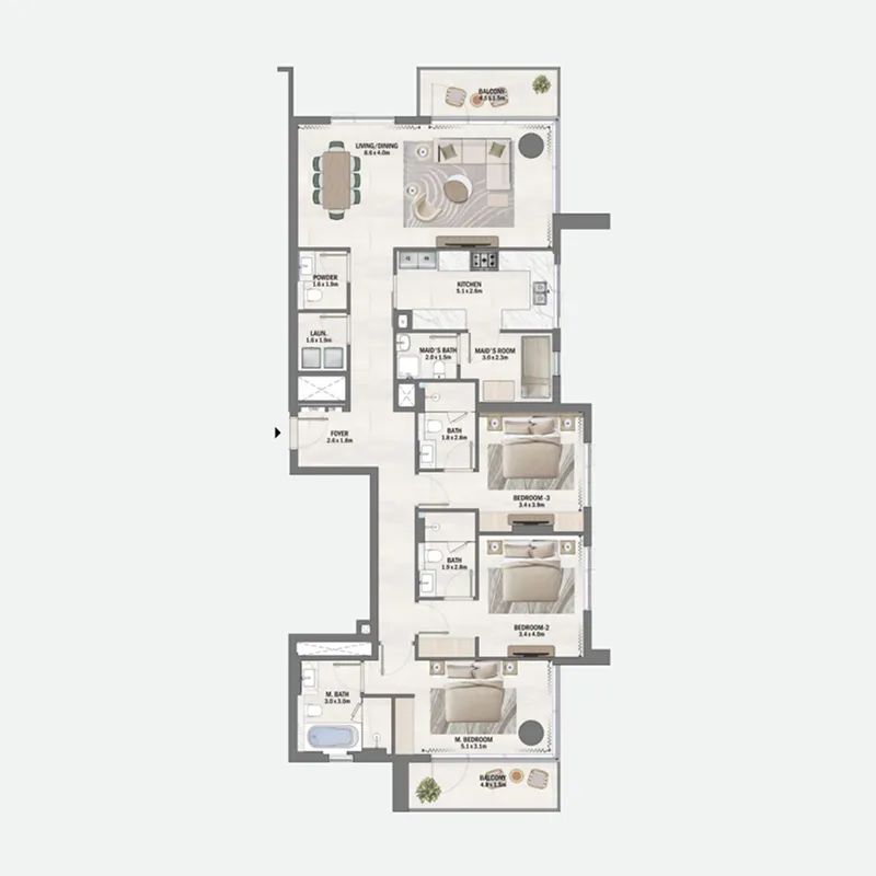 3 bedrooms floor plan