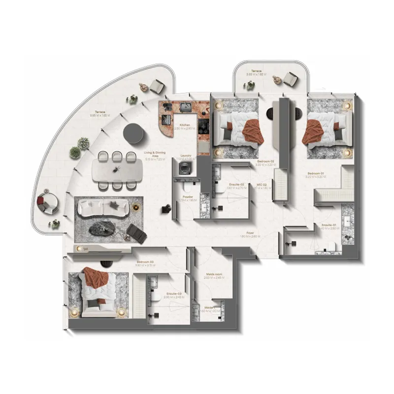 3 bedrooms floor plan