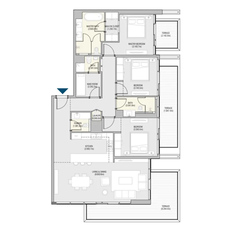 ALAIN Vida Residences Saadiyat Island 3BR floor plan