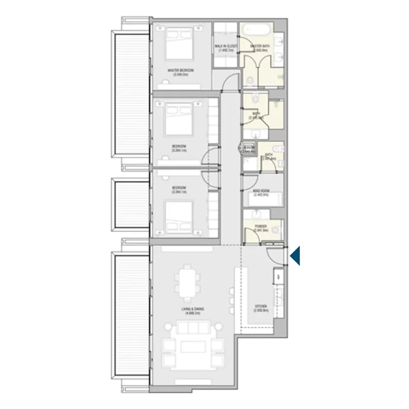ALAIN Vida Residences Saadiyat Island 3BR floor plan
