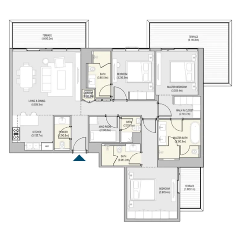 ALAIN Vida Residences Saadiyat Island 3BR floor plan