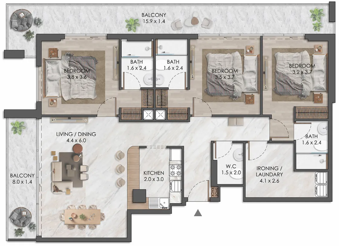 3 bedrooms floor plan