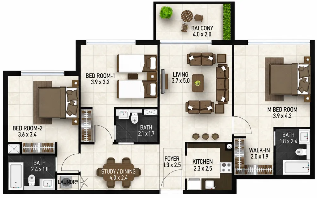 3 bedrooms floor plan