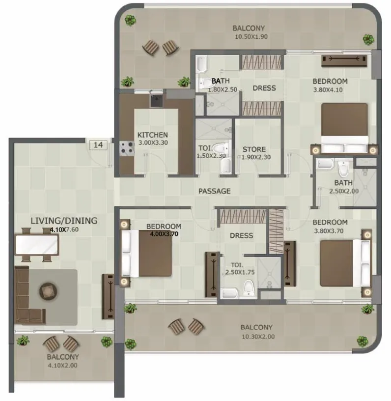 3 bedrooms floor plan