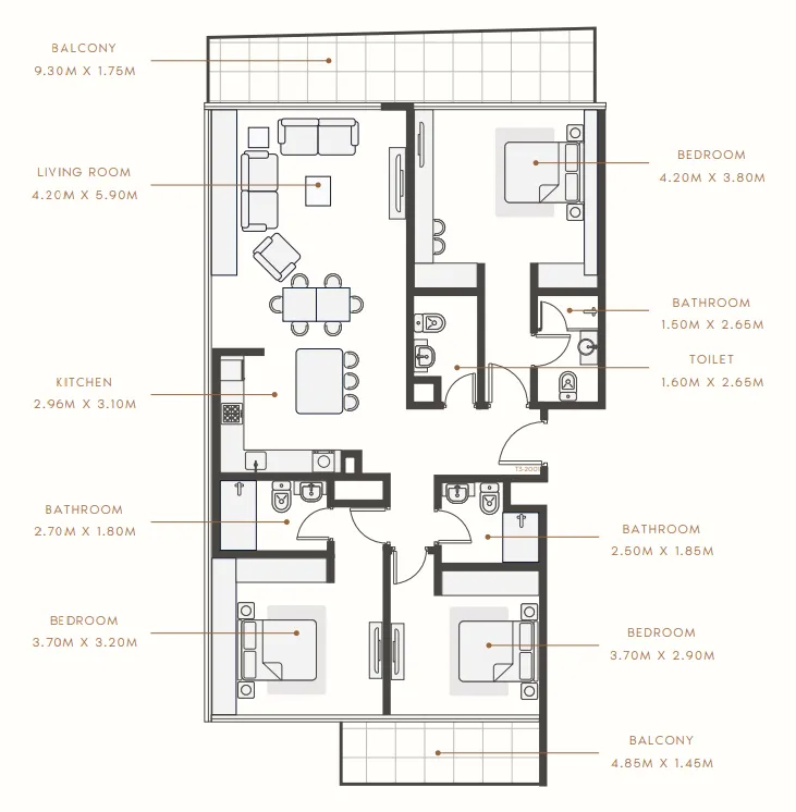 3 bedrooms floor plan