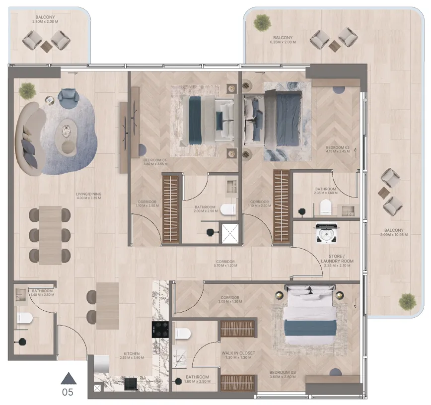 3 bedrooms floor plan