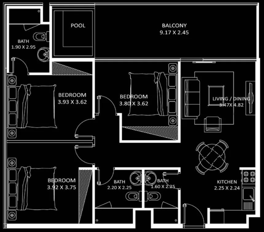 3 bedrooms floor plan