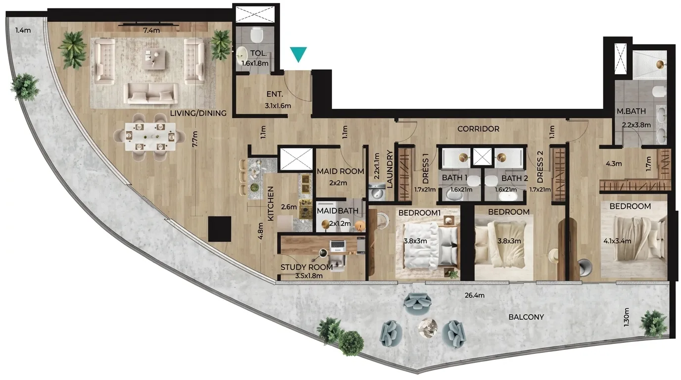 3 bedrooms floor plan