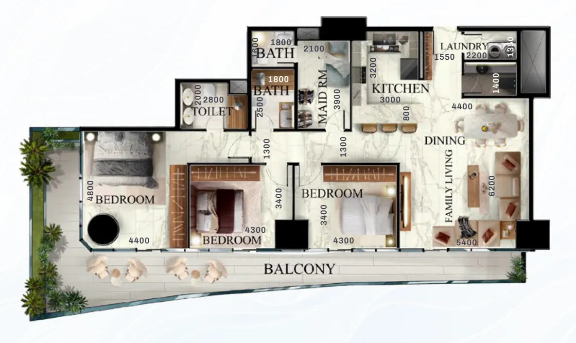 3 bedrooms floor plan