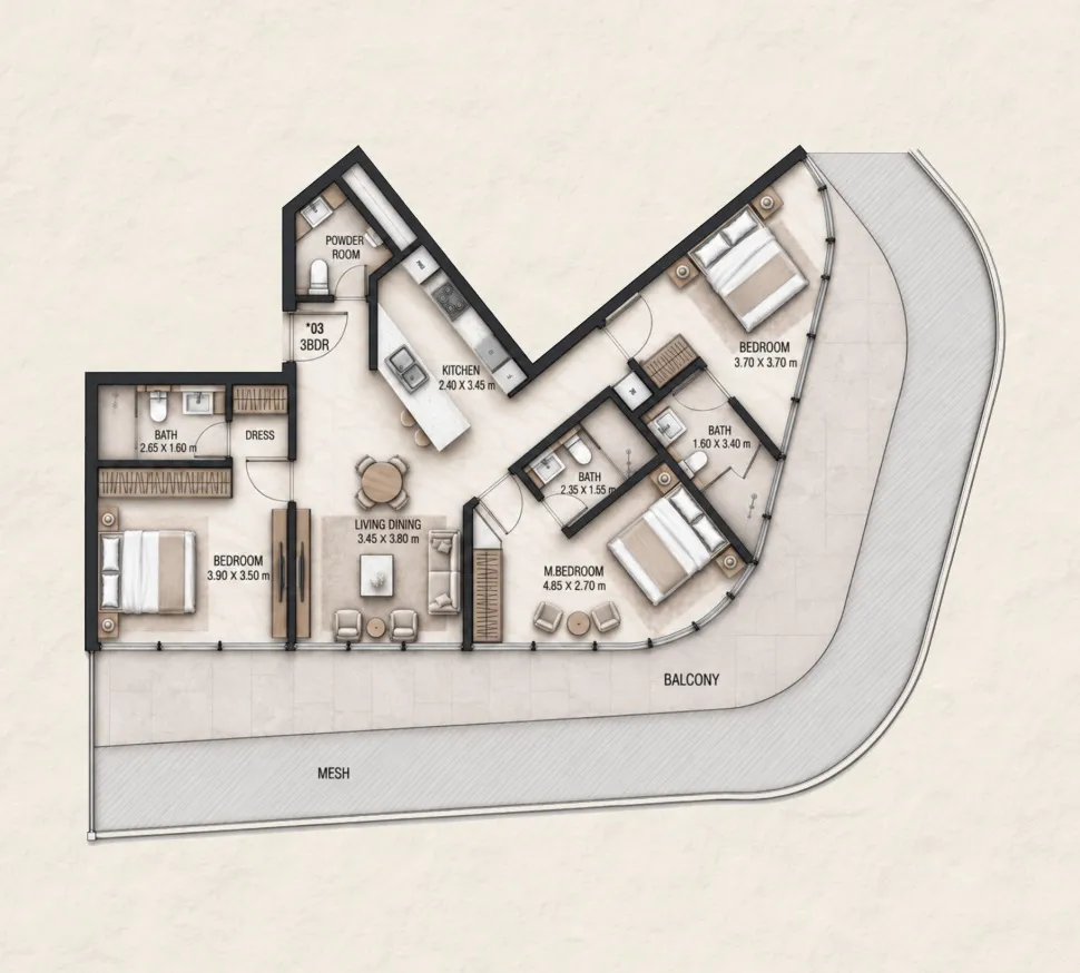 3 bedrooms floor plan