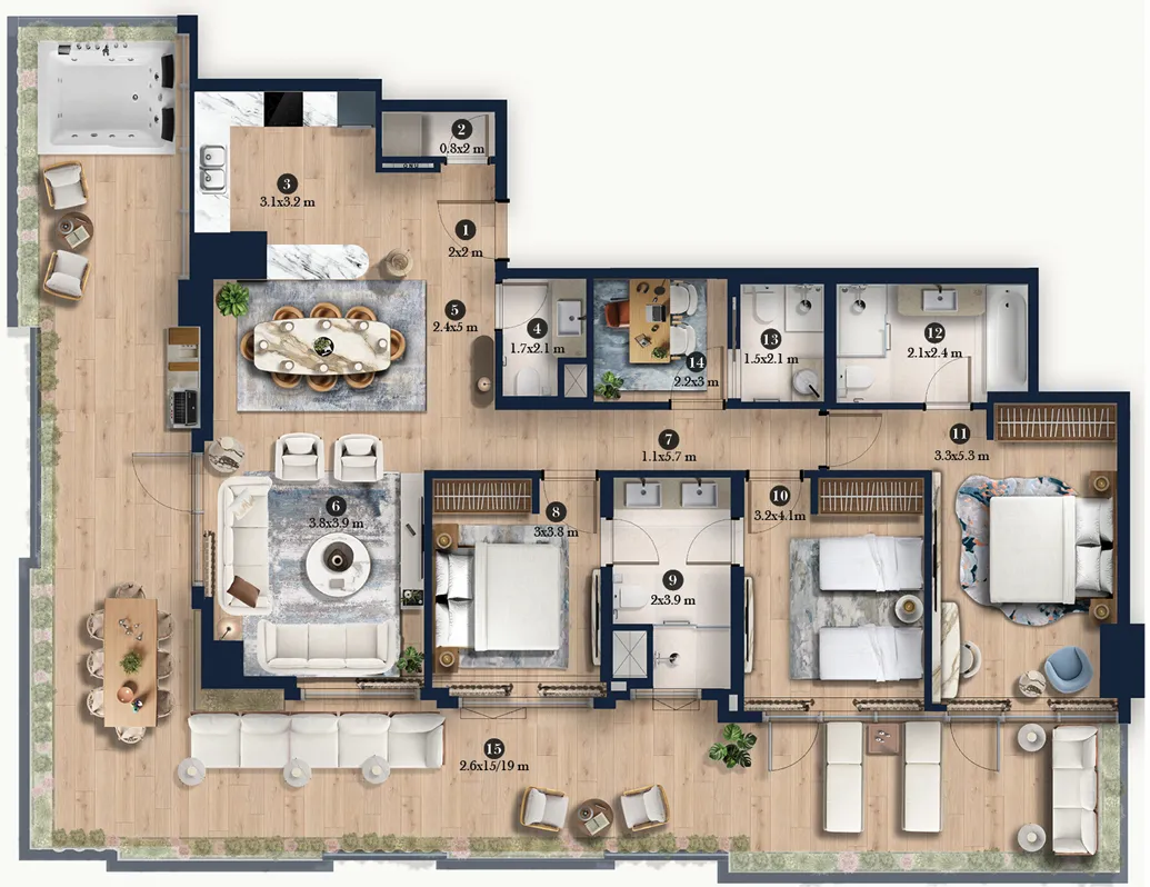 3 bedrooms floor plan