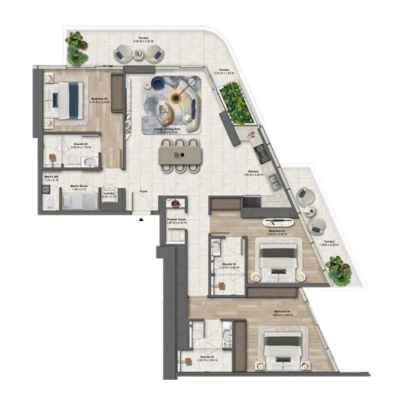 3 bedrooms floor plan