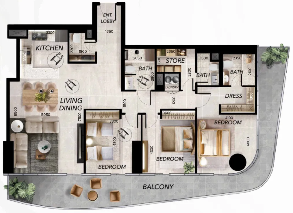 3 bedrooms floor plan