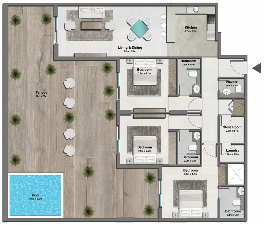 3 bedrooms floor plan