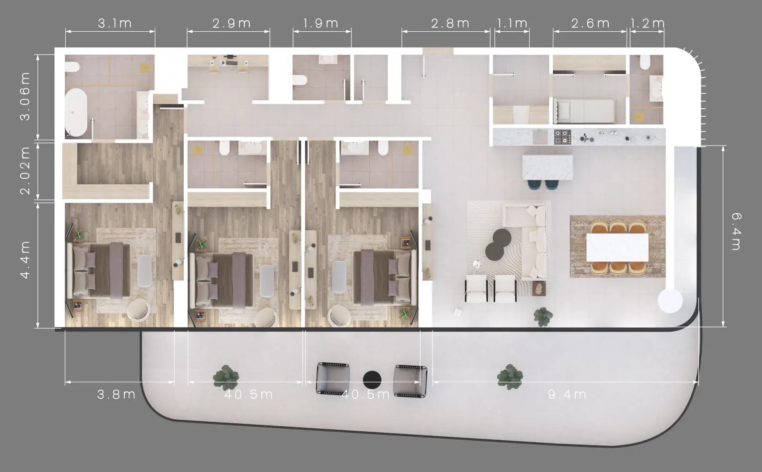 3 bedrooms floor plan