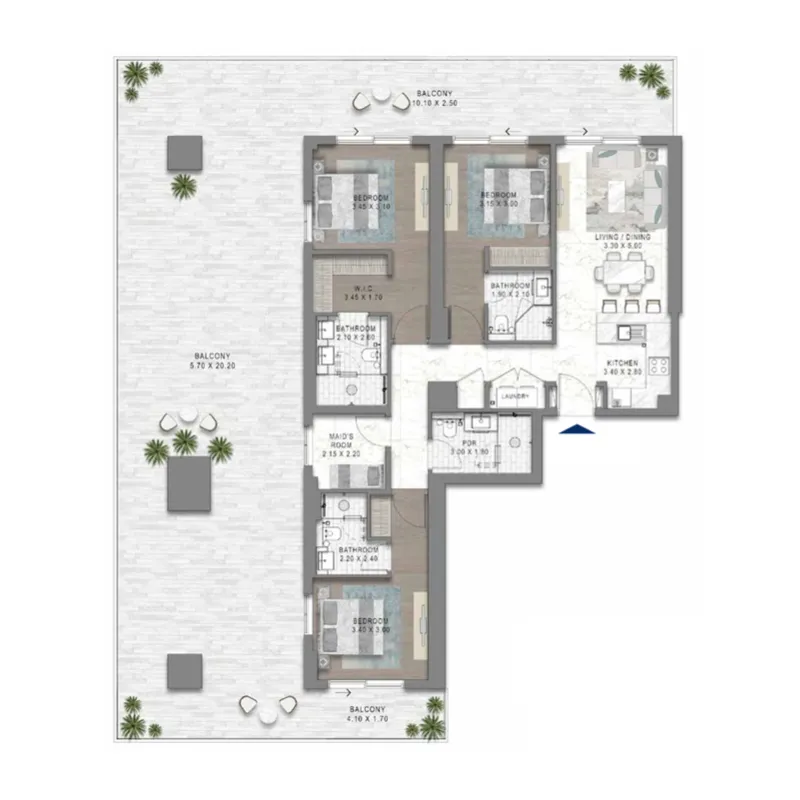 3 bedrooms floor plan