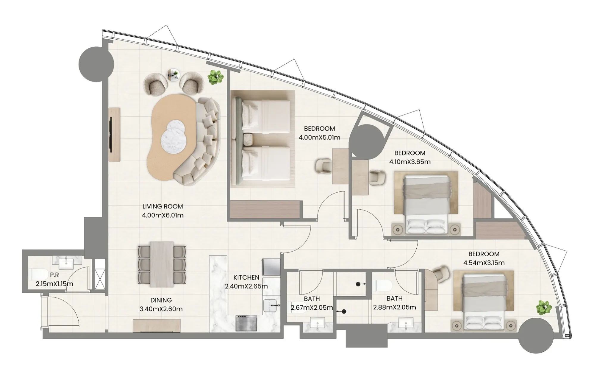 3 bedrooms floor plan